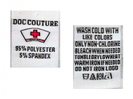 Woven Care Labels. Front-Back Front - Logo + Content Back - Care Instructions. Sewn from the top.